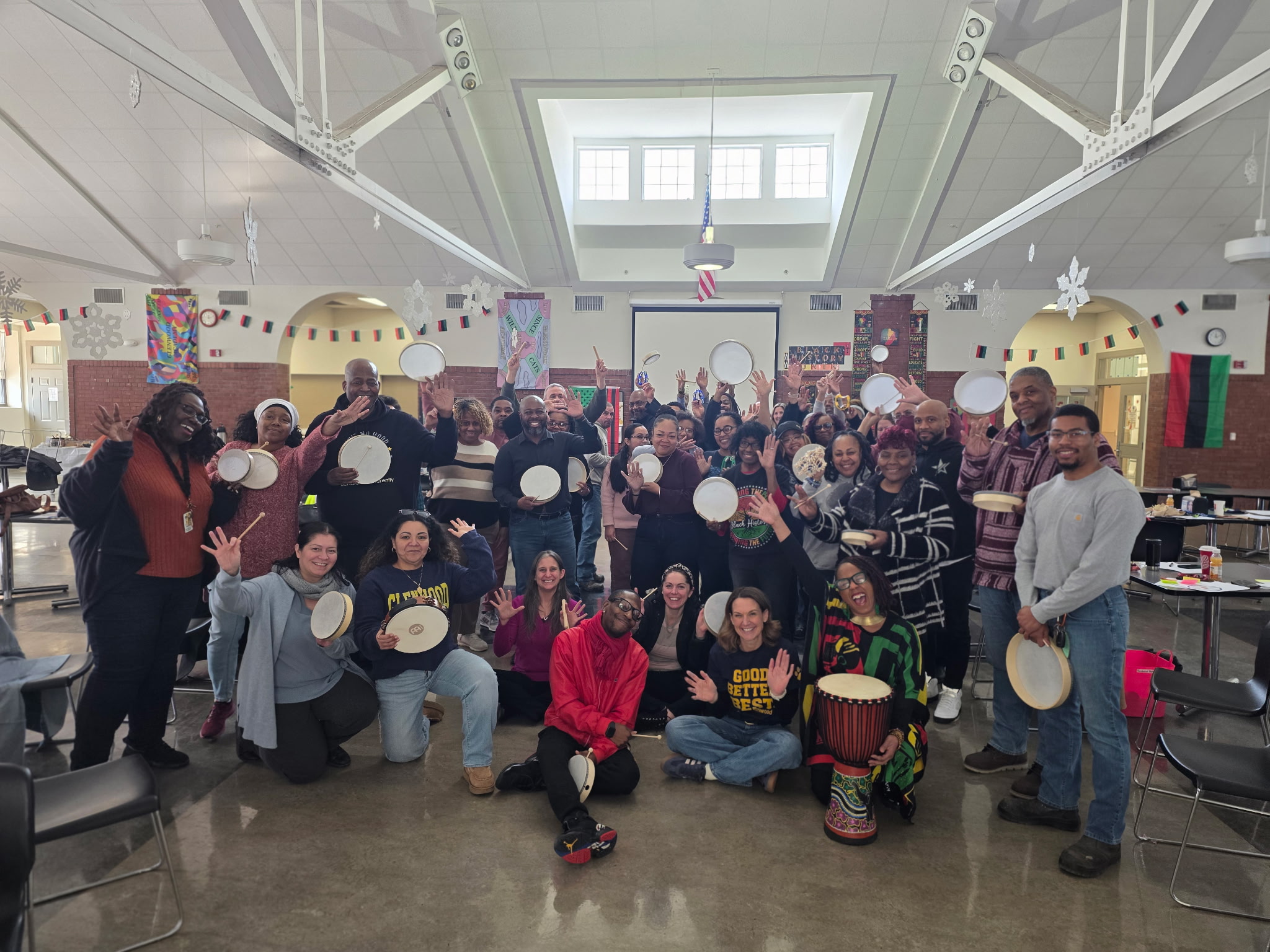 Large drumming circle group